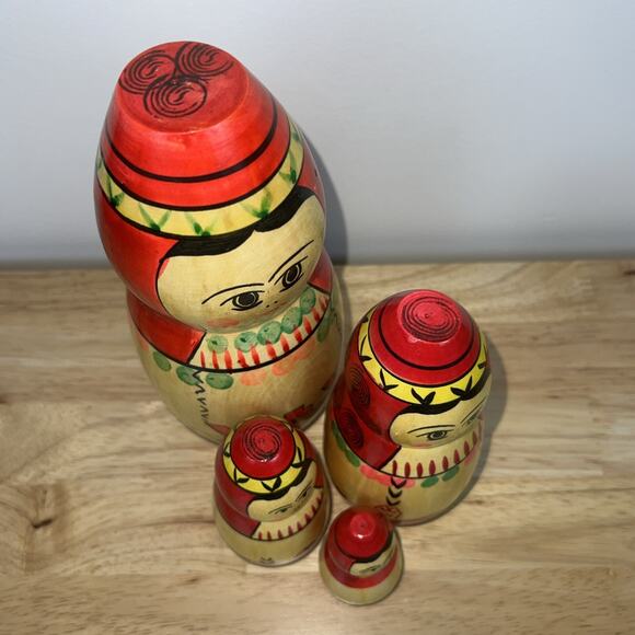 RARE Vintage USSR Wooden Russian Mordva Region Nesting 4 Dolls Matryoshka 8” - Picture 7 of 8
